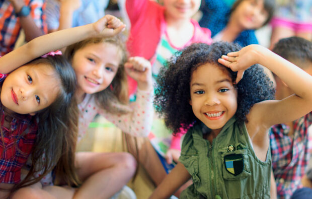 Group of happy nursery children