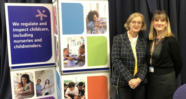 An image of HMCI Amanda Spielman and HMI Wendy Ratcliffe at an Ofsted exhibition stand